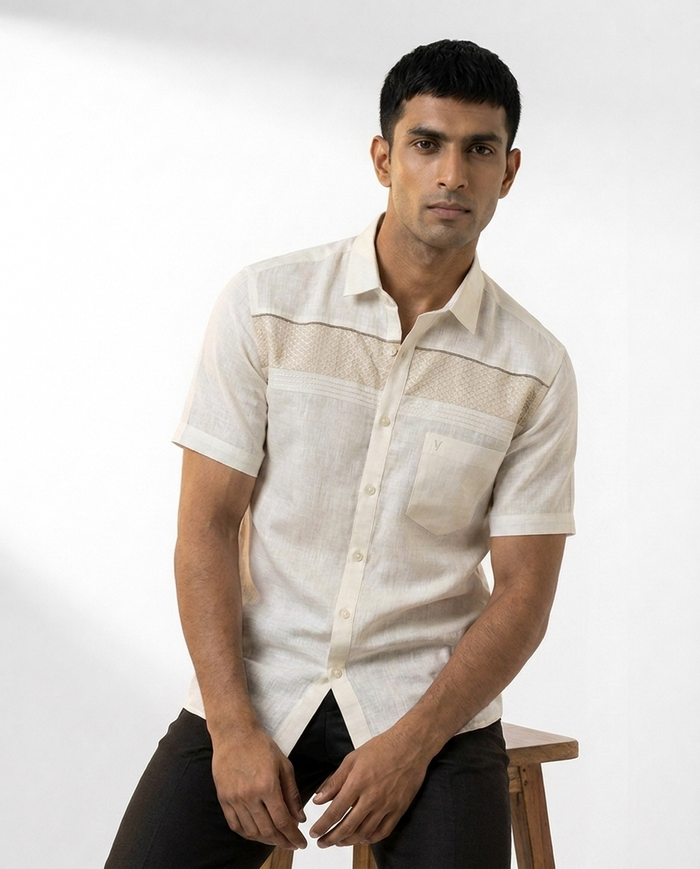 Embroidered Mesh Panel Shirt