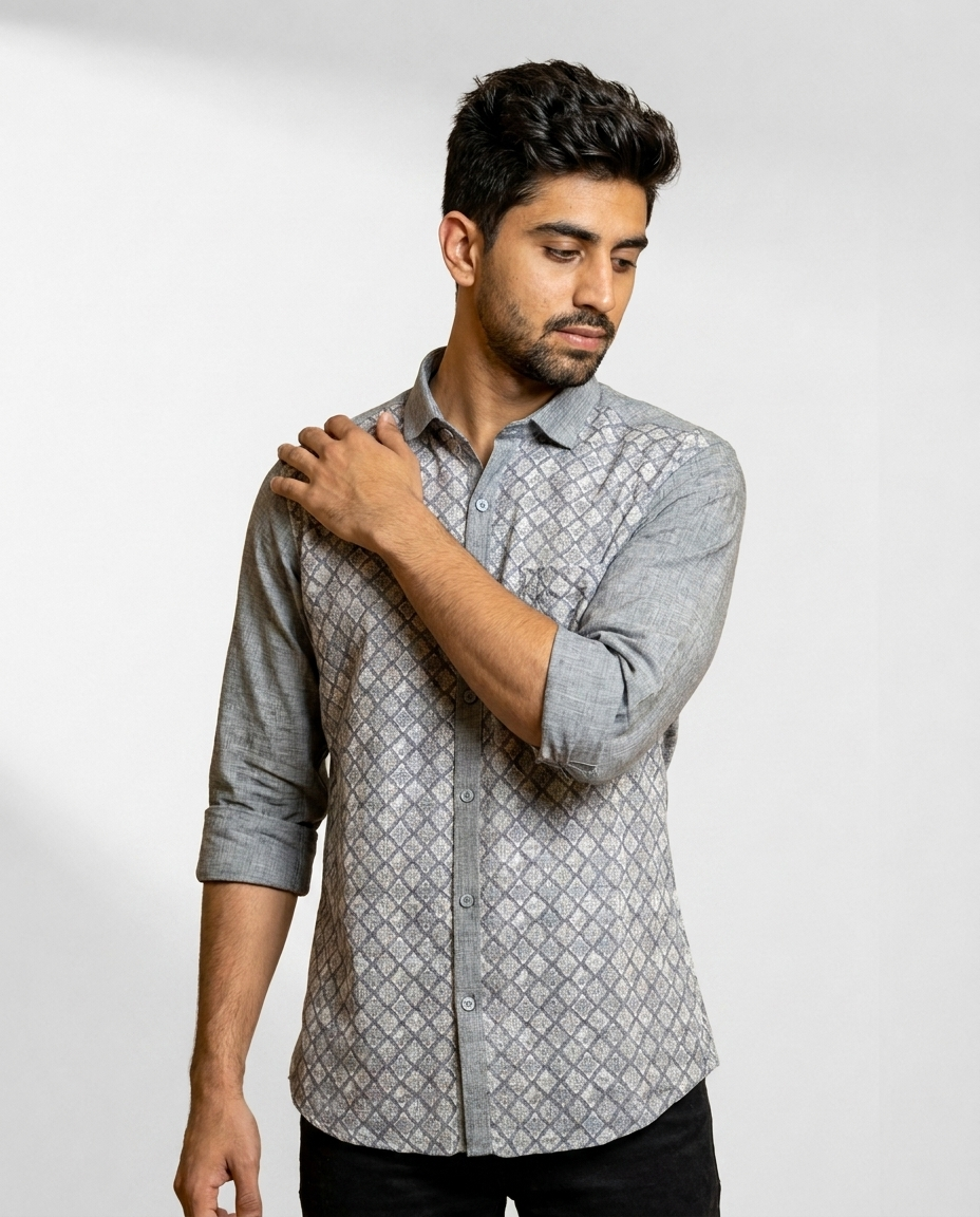 Geometric Lattice Front Panel Shirt
