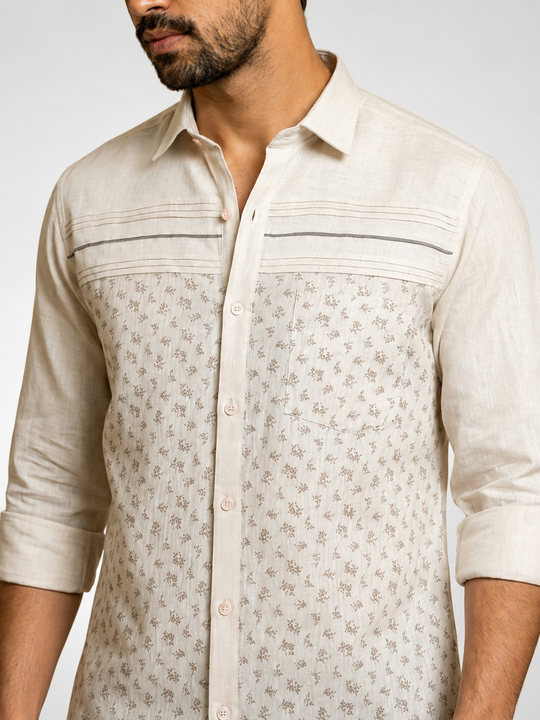 Micro Floral Stripe Panel Shirt