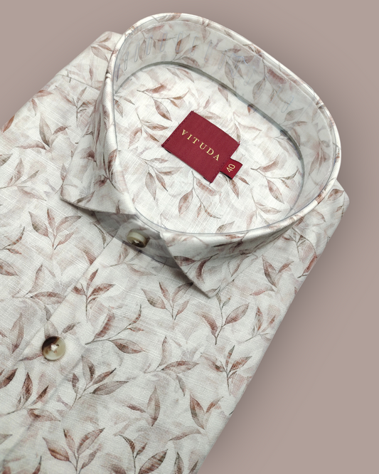 Men’s Half Sleeves Premium Soft Leaf-Print Cotton Shirt