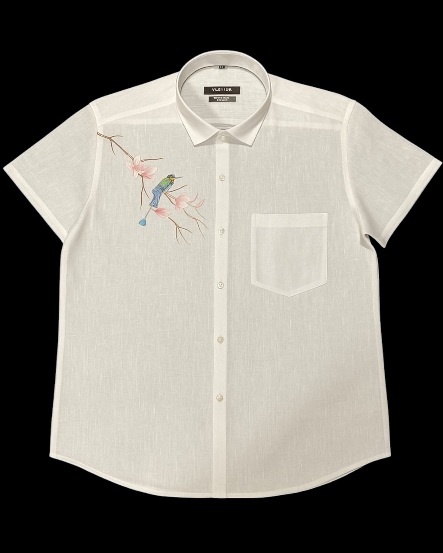 Men’s White Half Sleeve Linen Shirt with Bird & Blossom Print – Onam Special Edition