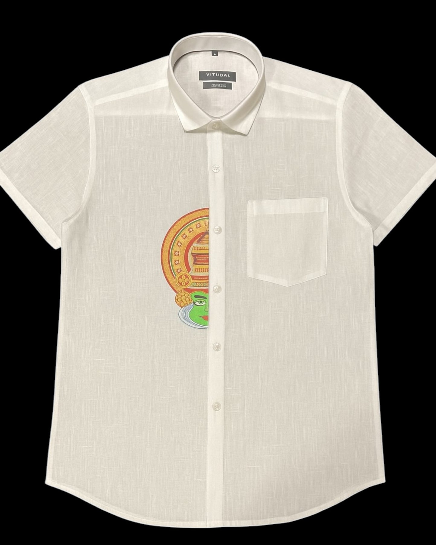 Men’s White Half Sleeve Linen Shirt with Kathakali Face Print – Onam Special Edition