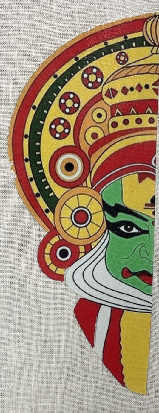 Men’s White Full Sleeve Linen Shirt with Kathakali Face Print – Onam Special Edition