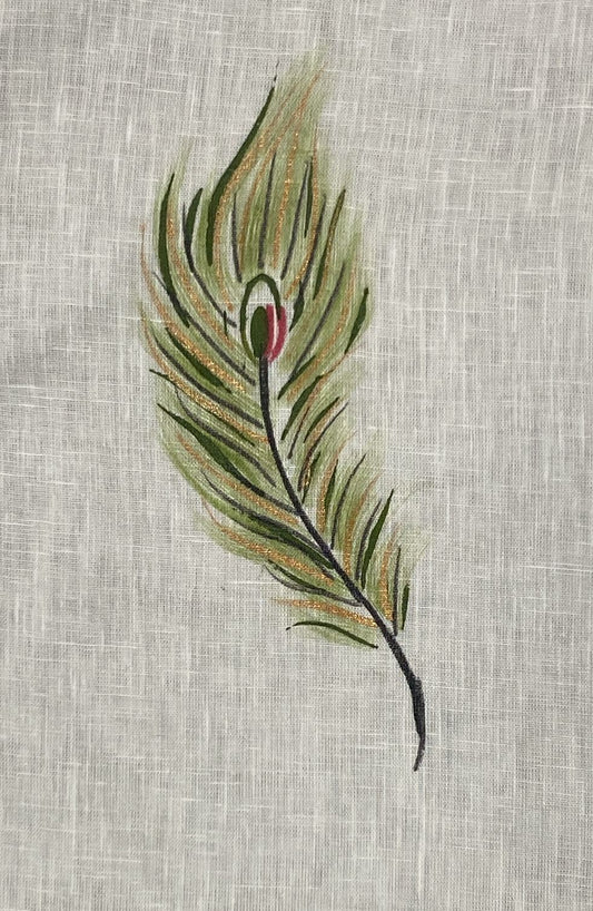 Men’s White Full Sleeve Linen Shirt with Peacock Feather Print – Onam Special Edition