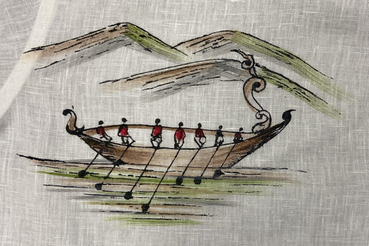 Men’s White Full Sleeve Linen Shirt with Vallamkali Boat Hand-Paint – Onam Special Edition