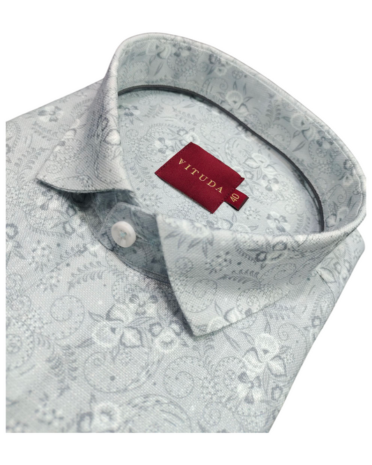Men's Light Grey Floral Printed Half Sleeves Cotton Shirt