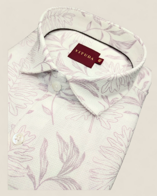 Men's White Floral Printed Full Sleeves Shirt