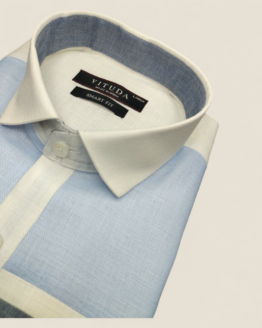 Men's Full Sleeves Shirt - Sky Blue & White