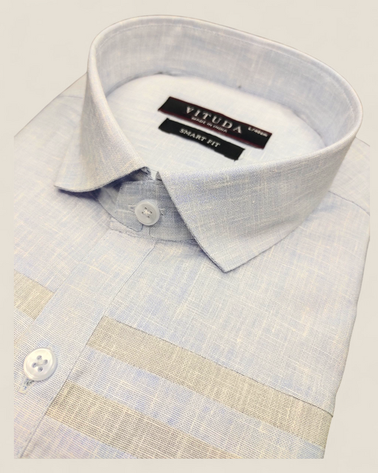 Men’s Full Sleeves Party Wear Shirt – Sky Blue with Beige Textured Stripes