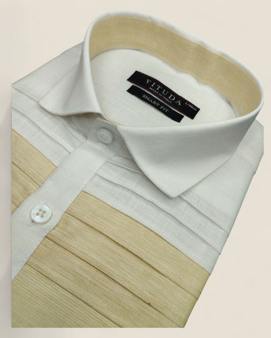 Men's Cream & Golden Full Sleeves Party Wear Shirt