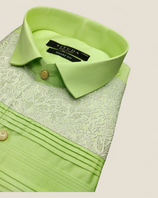 Men's Light Green Full Sleeves Party Wear Shirt