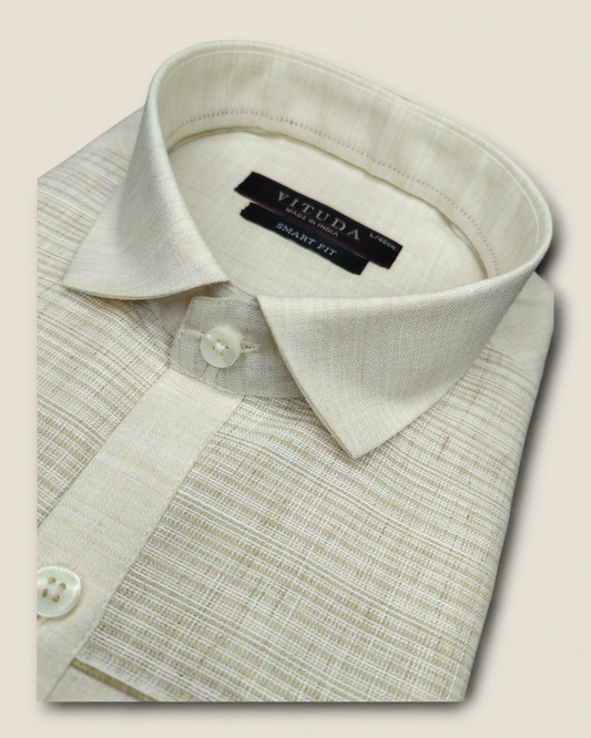 Men's Beige Textured Full Sleeves Party Wear Shirt – Elegant Festive Wear