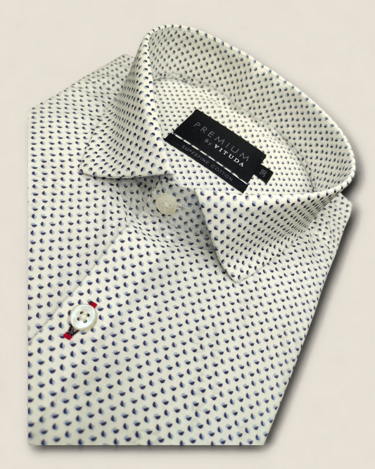 Men's Half Sleeves Premium White Micro-Print Cotton Shirt