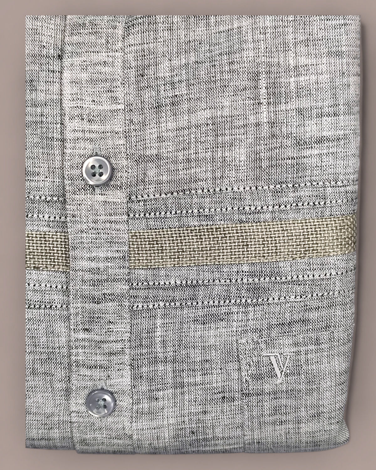 Men’s Half Sleeves Grey Textured Party Wear Shirt - Contrast Weave Panel & Fine Detailing