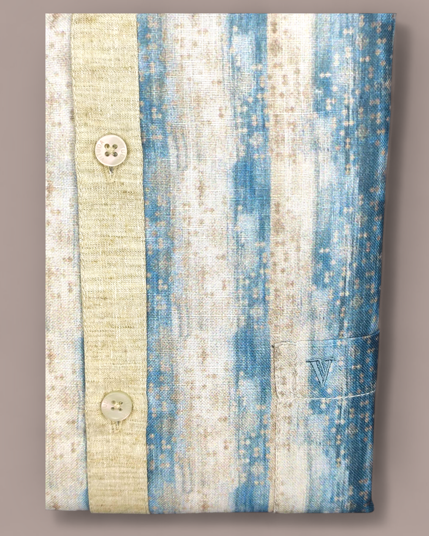 Men’s Striped Printed Half Sleeve Shirt – Beige & Blue Tones