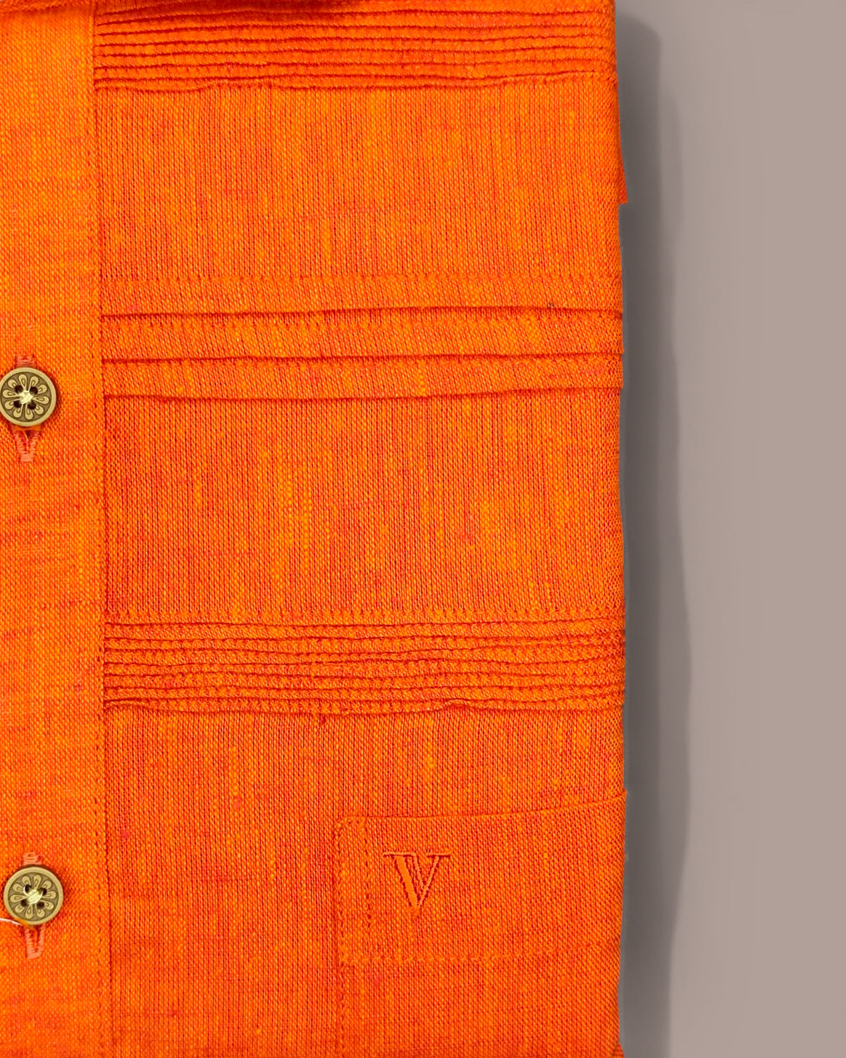 Men’s Half Sleeves Bright Orange Designer Shirt - Textured Premium Fabric with Double-Panel Detailing