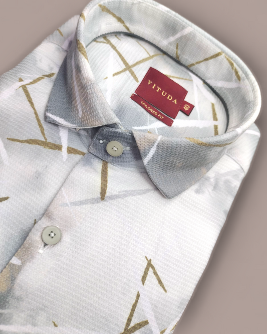 Men’s Abstract Printed Half Sleeve Shirt – Grey & Gold Accents
