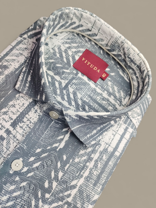 Men’s Grey Geometric Printed Half Sleeve Shirt