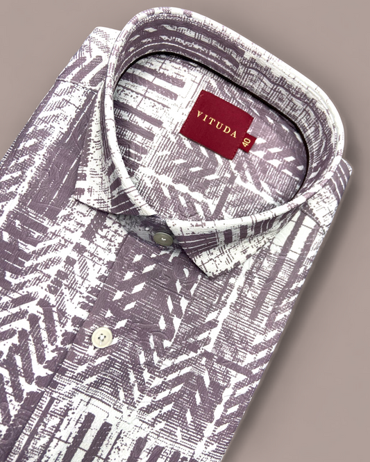 Men’s Purple Geometric Printed Half Sleeve Shirt