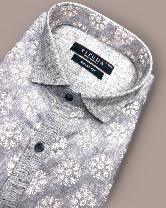 Men’s Smart Fit Grey Floral Printed Half Sleeve Shirt