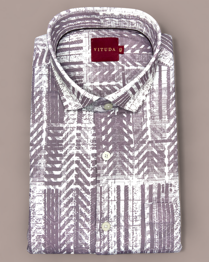 Men’s Purple Geometric Printed Half Sleeve Shirt