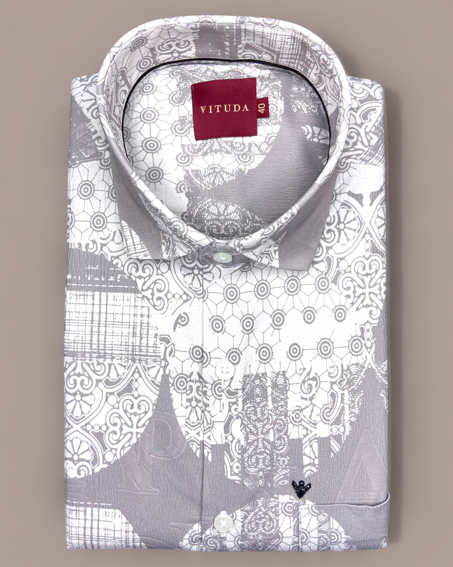 Men’s Grey & White Geometric Printed Half Sleeves Shirt