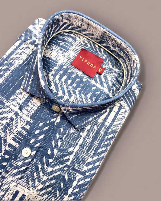 Men’s Blue Geometric Printed Half Sleeve Shirt