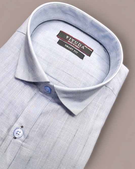 Men’s Light Blue Subtle Stripe Cotton Half Sleeve Shirt