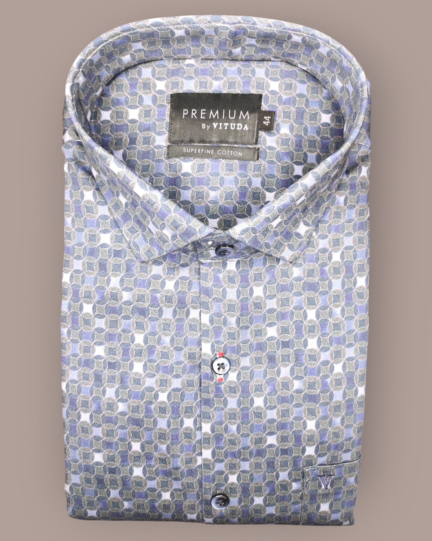 Men’s Blue & Olive Micro-Geometric Print Half Sleeve Shirt – Premium Collection