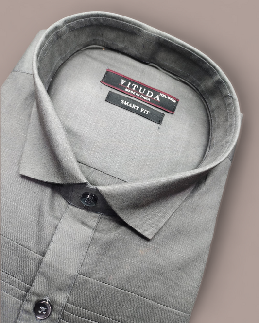 Men's Half Sleeves Grey Shirt with Subtle Stripe Detailing