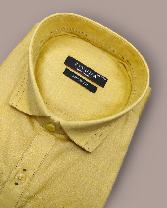 Men's Half Sleeves Yellow Shirt with Subtle Detailing