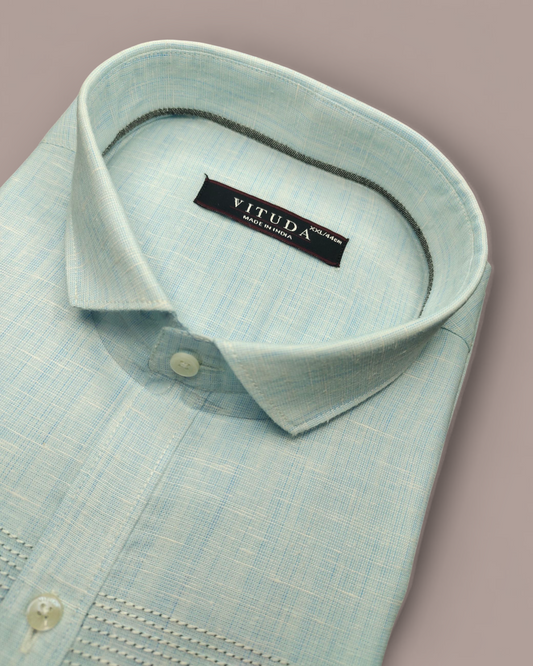 Men's Half Sleeves Light Blue Shirt with Textured Detailing
