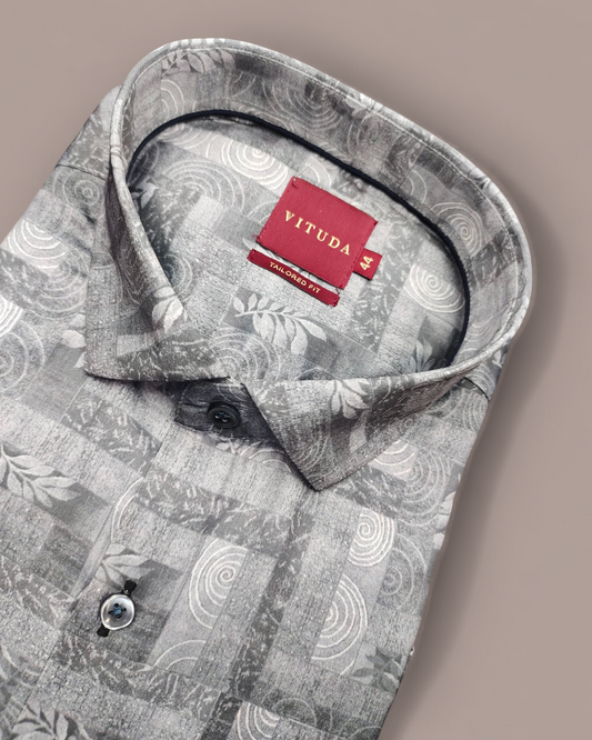 Men’s Charcoal Abstract Print Half Sleeve Shirt