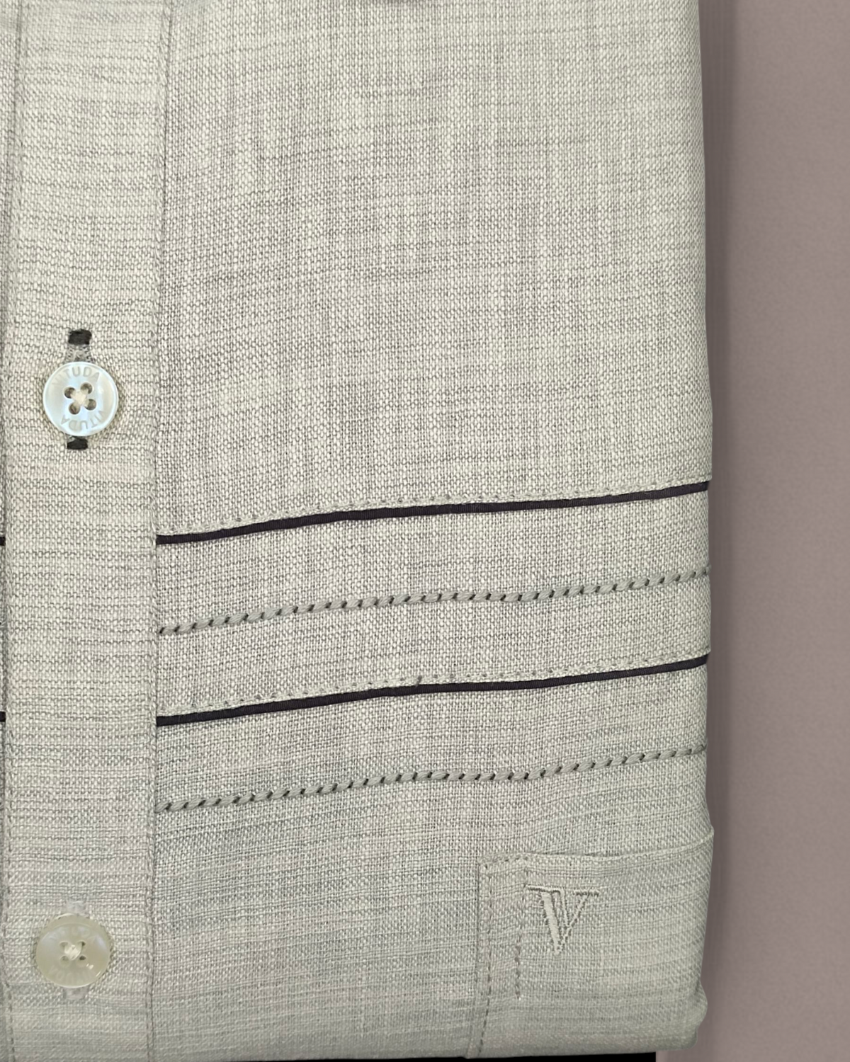 Men's Half Sleeves Light Grey Shirt with Contrast Piping Detail