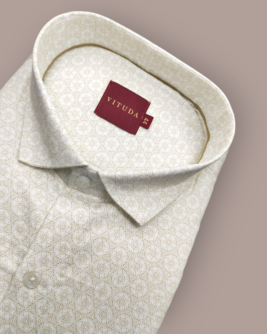 Men’s Beige Geometric Print Full Sleeve Shirt
