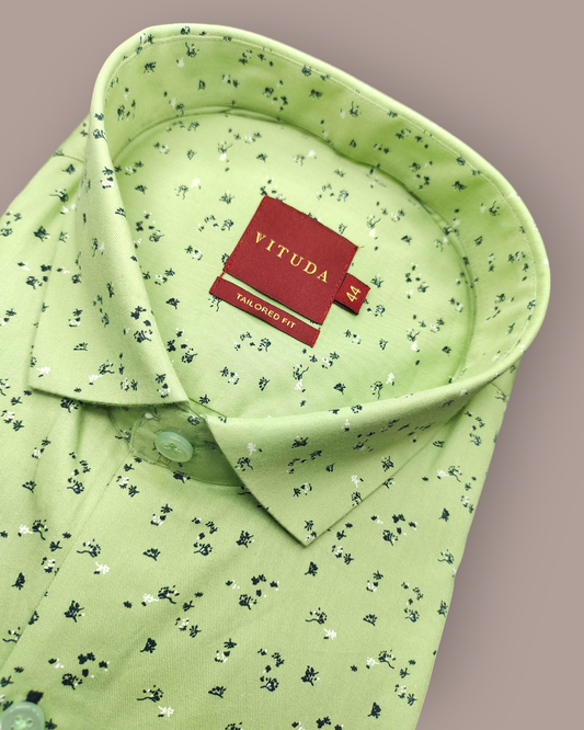 Men's Full Sleeves Light Green Shirt with Floral Print