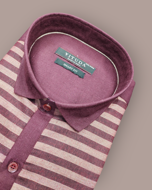Men's Full Sleeves Maroon Shirt with Bold Stripes and Contrast Detailing