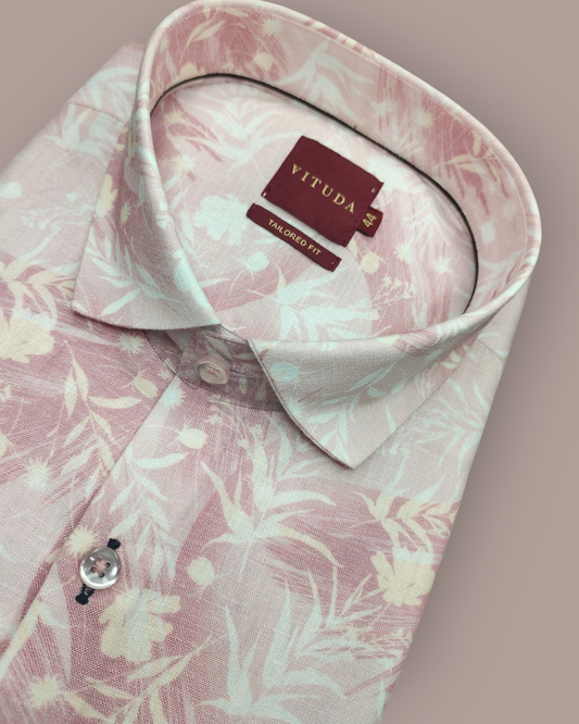 Men’s Light Pink Floral Printed Full Sleeve Shirt