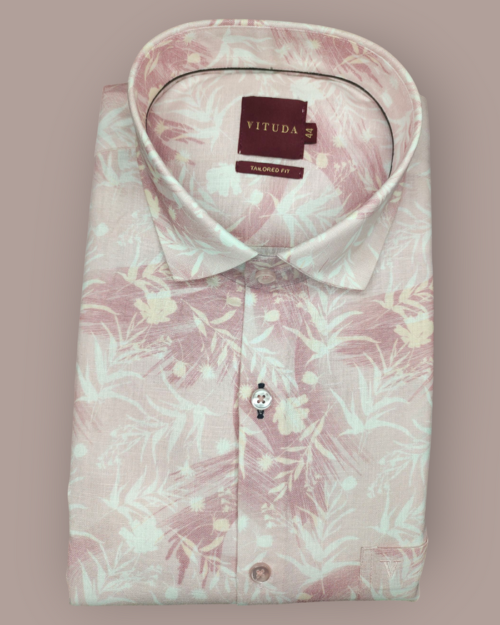 Men’s Light Pink Floral Printed Full Sleeve Shirt