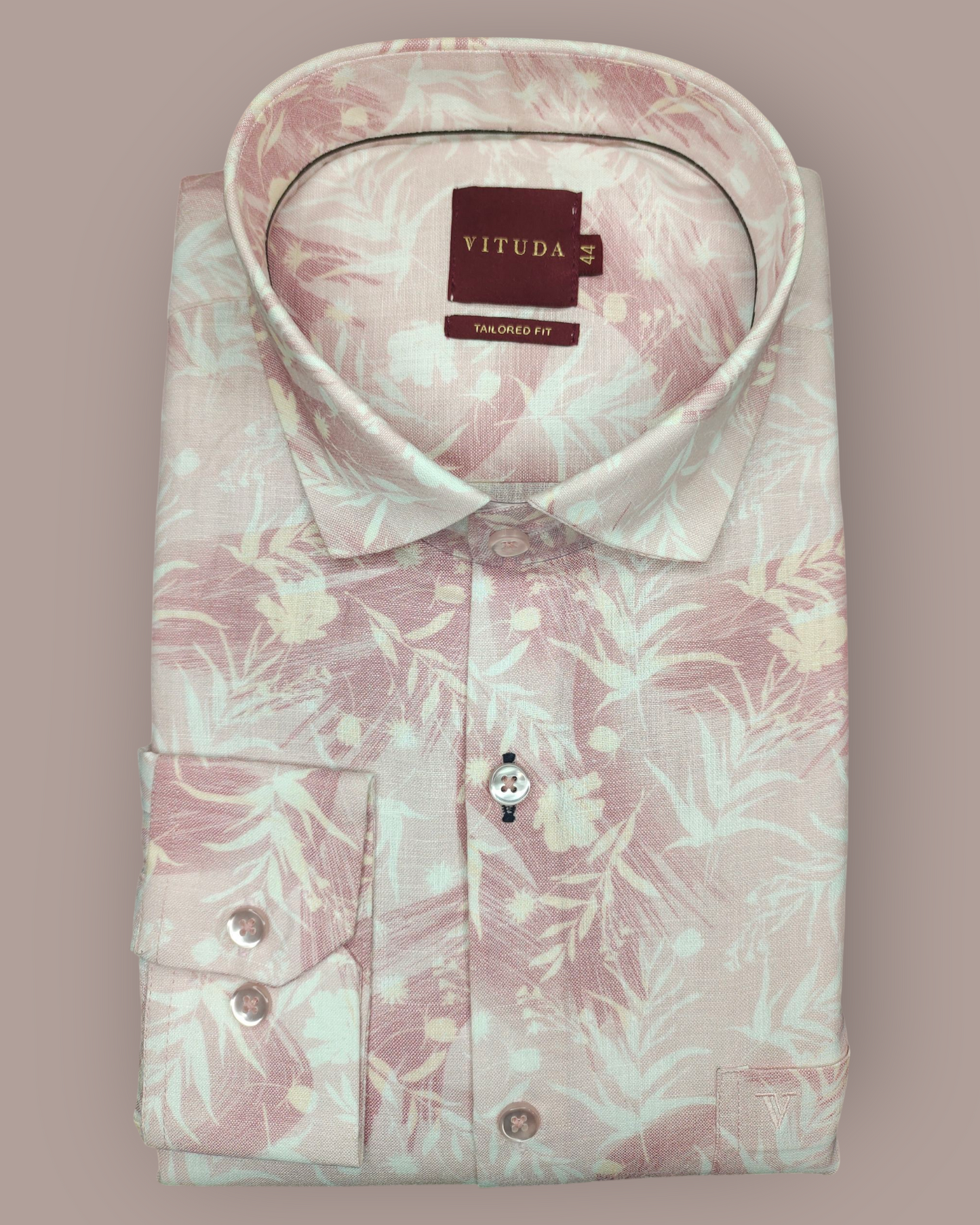 Men’s Light Pink Floral Printed Full Sleeve Shirt