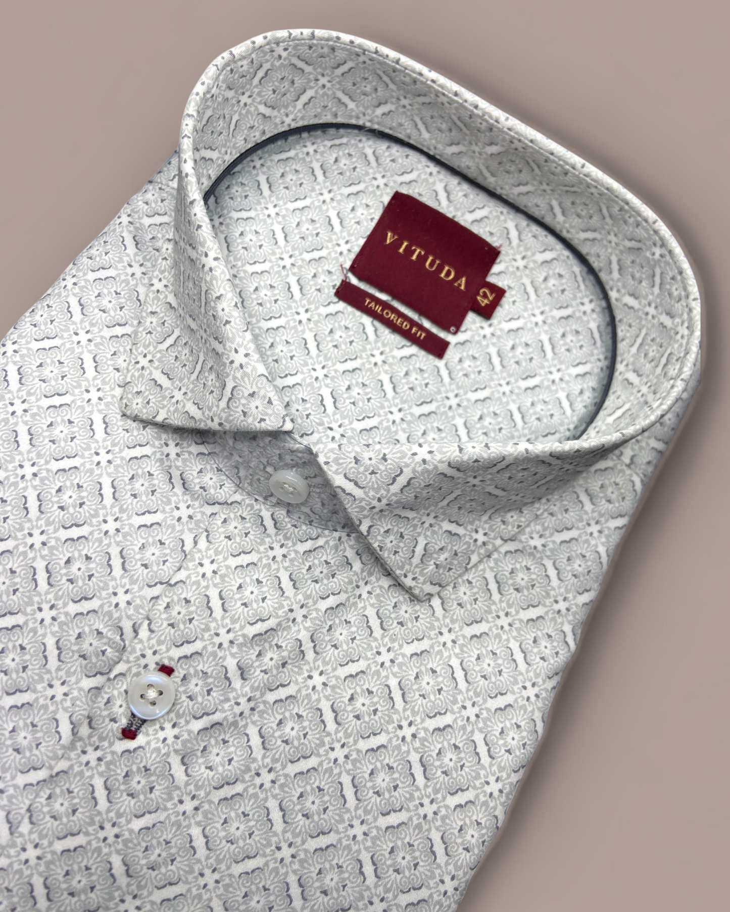Men’s White & Grey Geometric Print Full Sleeve Shirt