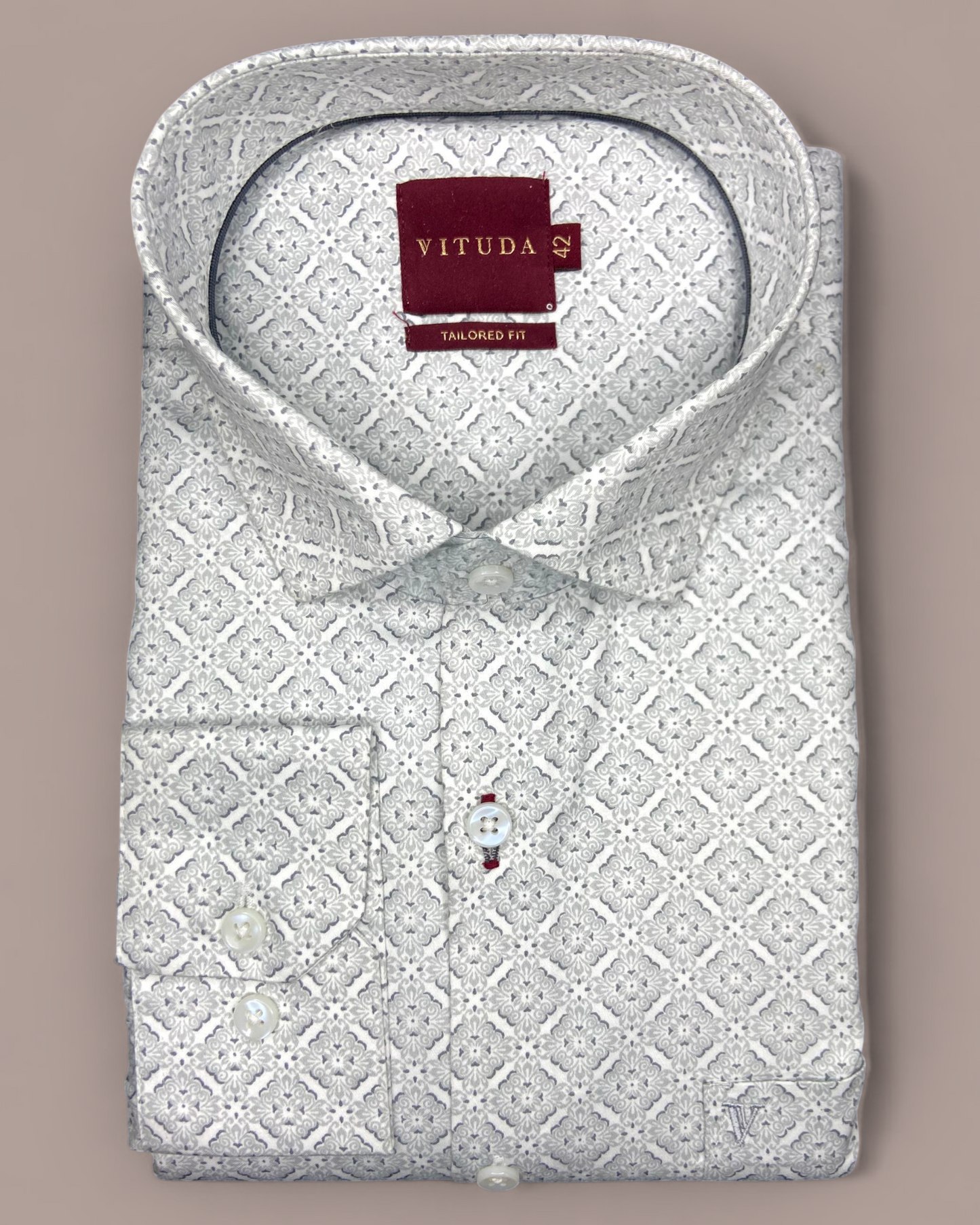 Men’s White & Grey Geometric Print Full Sleeve Shirt