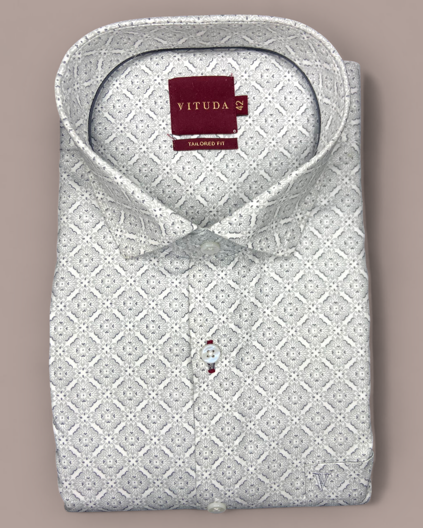 Men’s White & Grey Geometric Print Full Sleeve Shirt