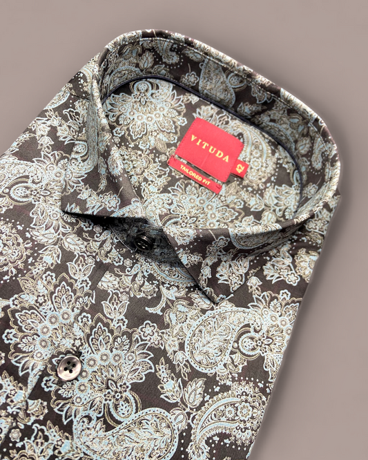 Men’s Black Paisley Printed Full Sleeve Shirt