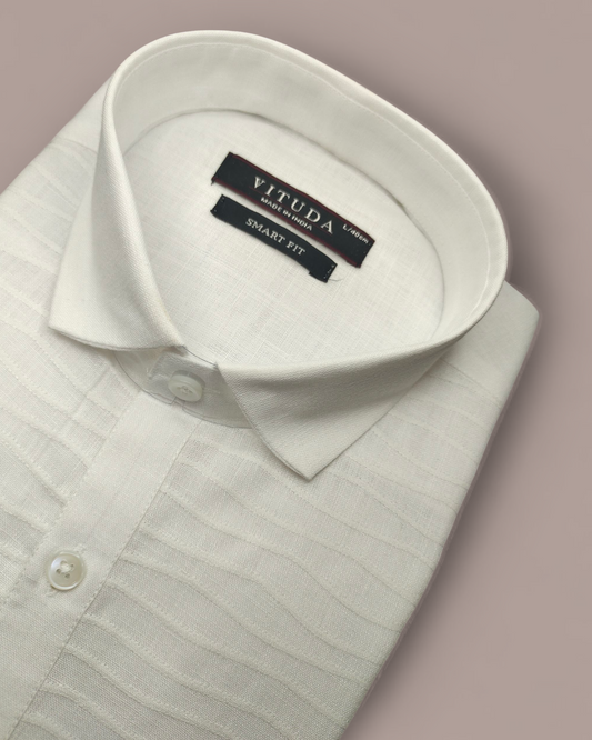 Men's Full Sleeves Party Wear Shirt - Textured White Shirt