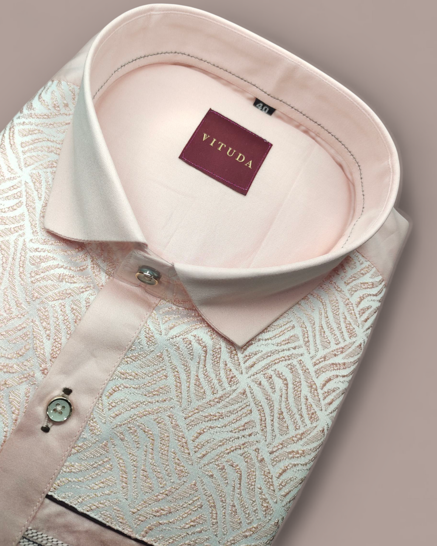 Men’s Pastel Pink Jacquard - Full Sleeves Party Wear Shirt