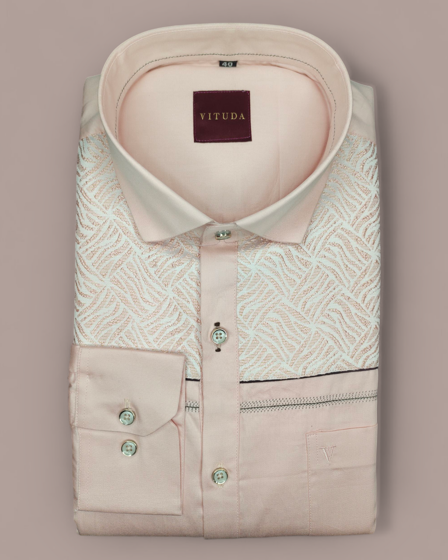 Men’s Pastel Pink Jacquard - Full Sleeves Party Wear Shirt