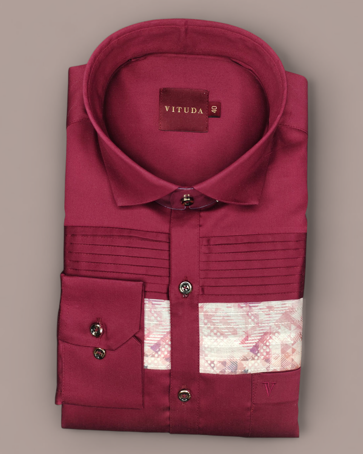 Men's Maroon Premium Designer Full Sleeves Shirt with Contrast Panel Detailing