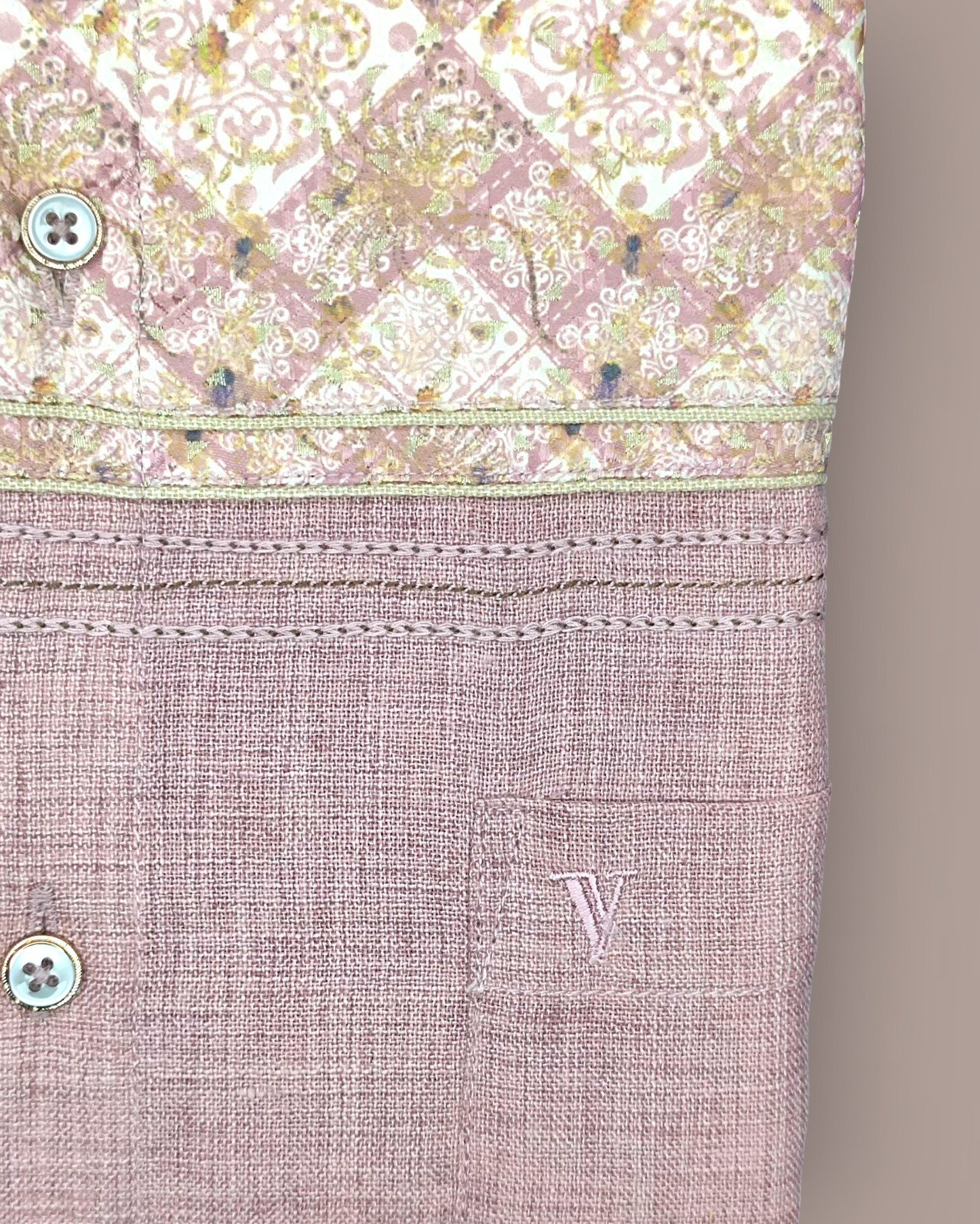 Men's Full Sleeves Shirt – Rosewood Pink with Elegant Printed Panel