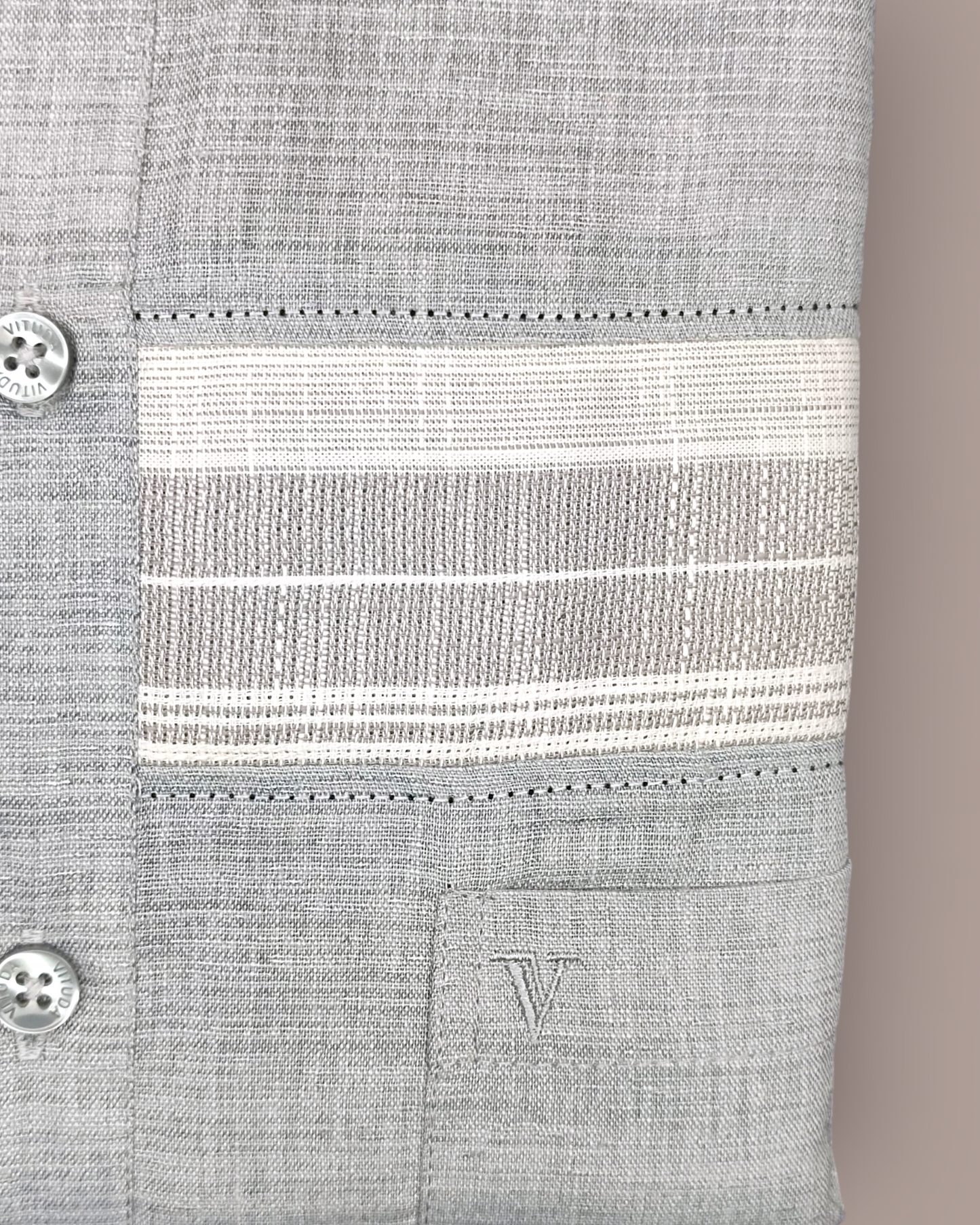 Men's Light Grey Textured Full Sleeves Cotton Shirt with White Panel Detailing